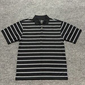 Grand Slam Golf Mens Polo Shirt Size Medium Black White Striped Short Sleeve